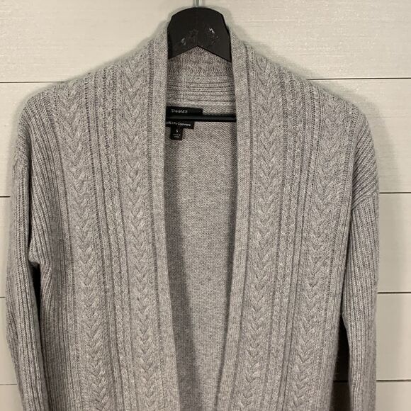 Tahari Longline grey open front cardigan 2-ply cashmere Womans size small - Picture 2 of 8